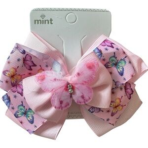 Mint Light Pink Butterfly Large 4” Bow Hair Clip NWT
